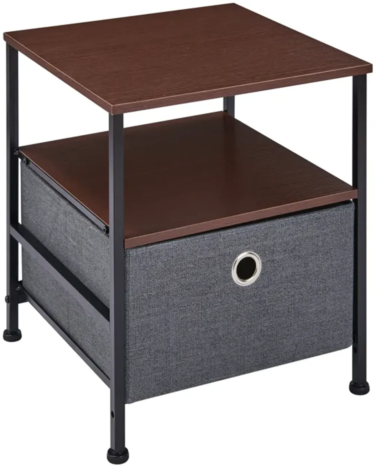 Modern Nightstand End/Side Table with Shelf and Fabric Storage Drawer