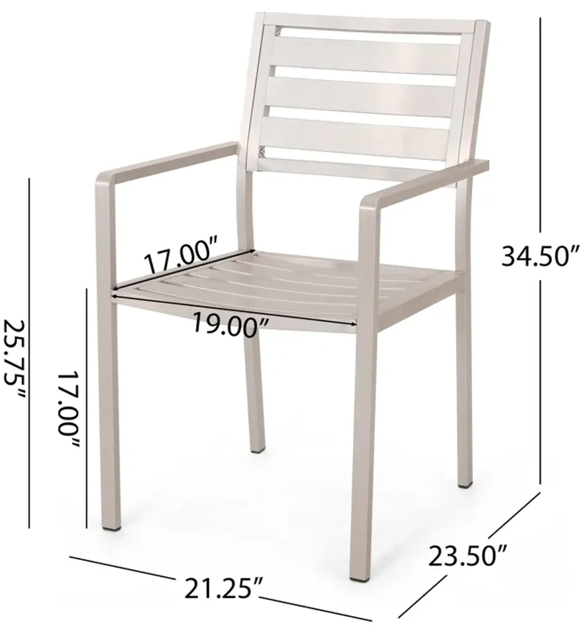 Niko Outdoor Dining Chair Set of 2, Open Slat Design, Metal, Silver Finish - Benzara