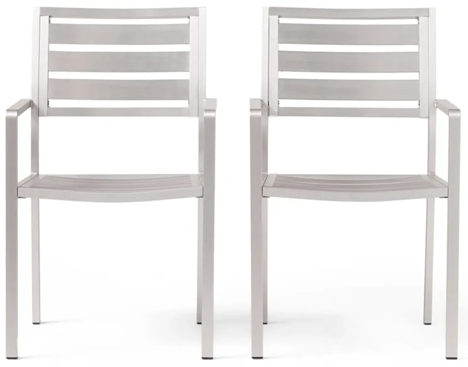 Niko Outdoor Dining Chair Set of 2, Open Slat Design, Metal, Silver Finish - Benzara