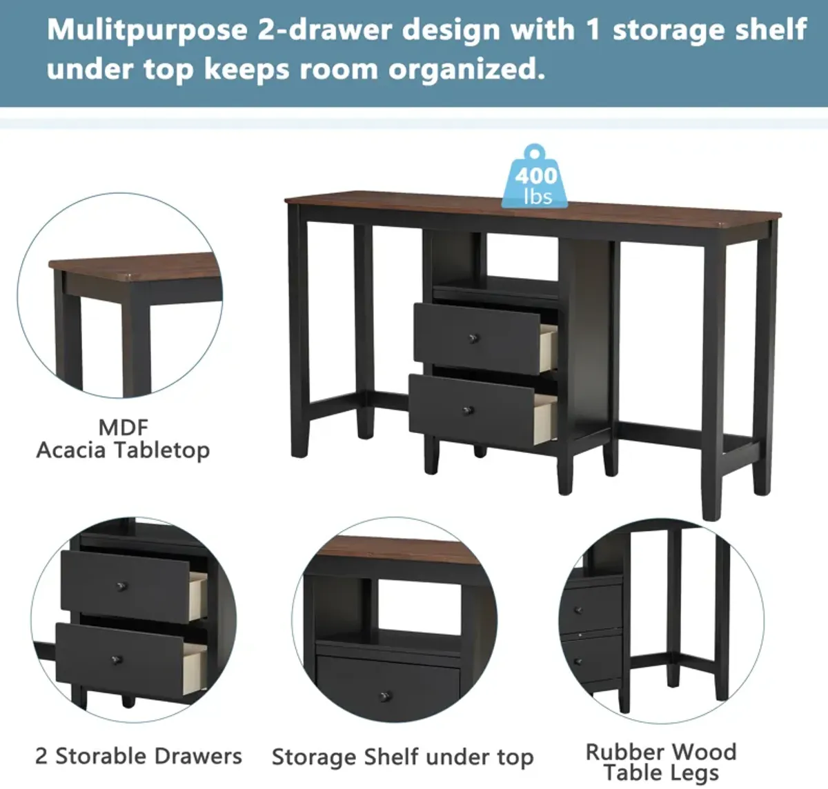 Merax Counter Height Wood Dining Table Set with Cabinet