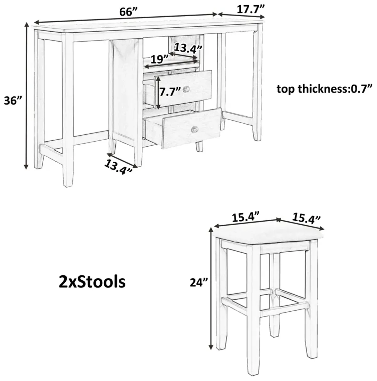 Merax Counter Height Wood Dining Table Set with Cabinet