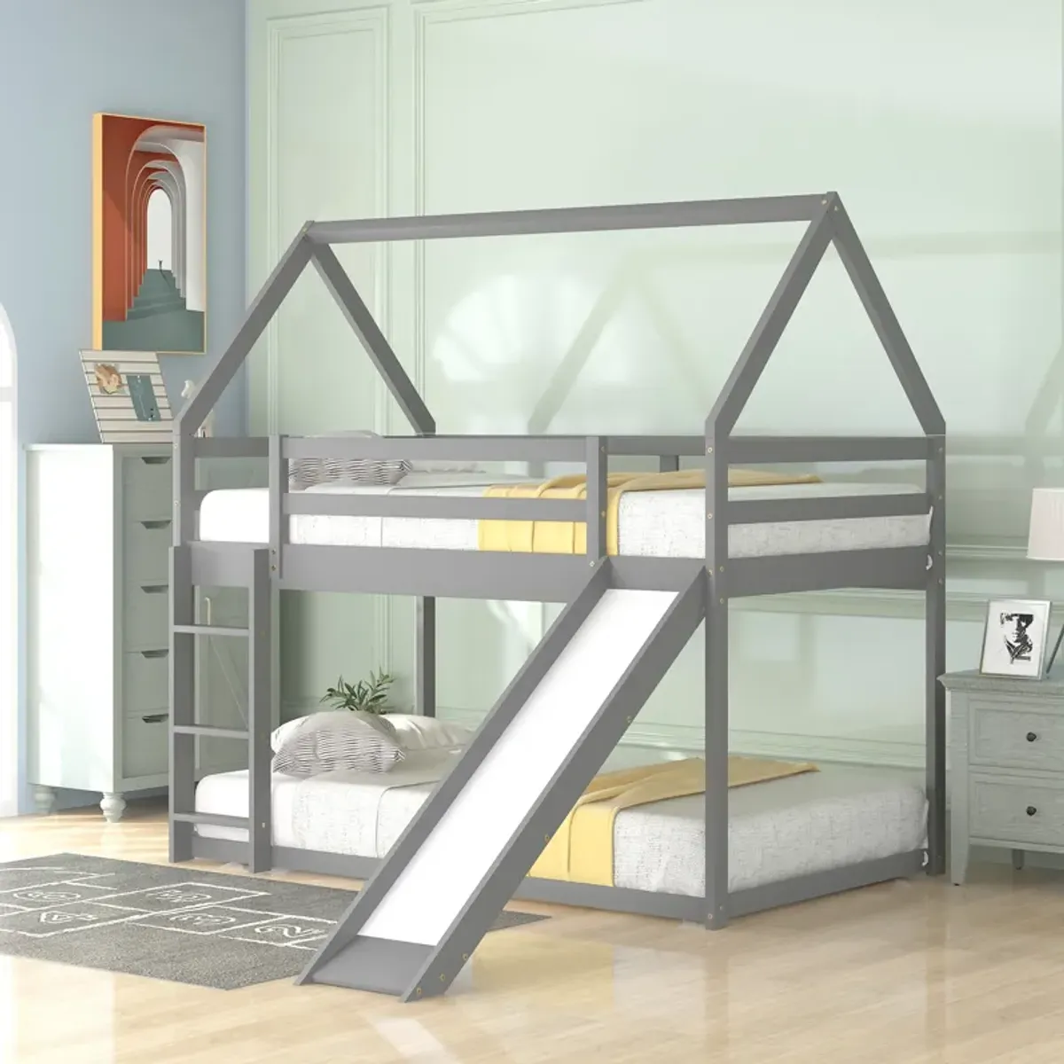 Merax Twin Size Bunk House Bed with Slide and Ladder.