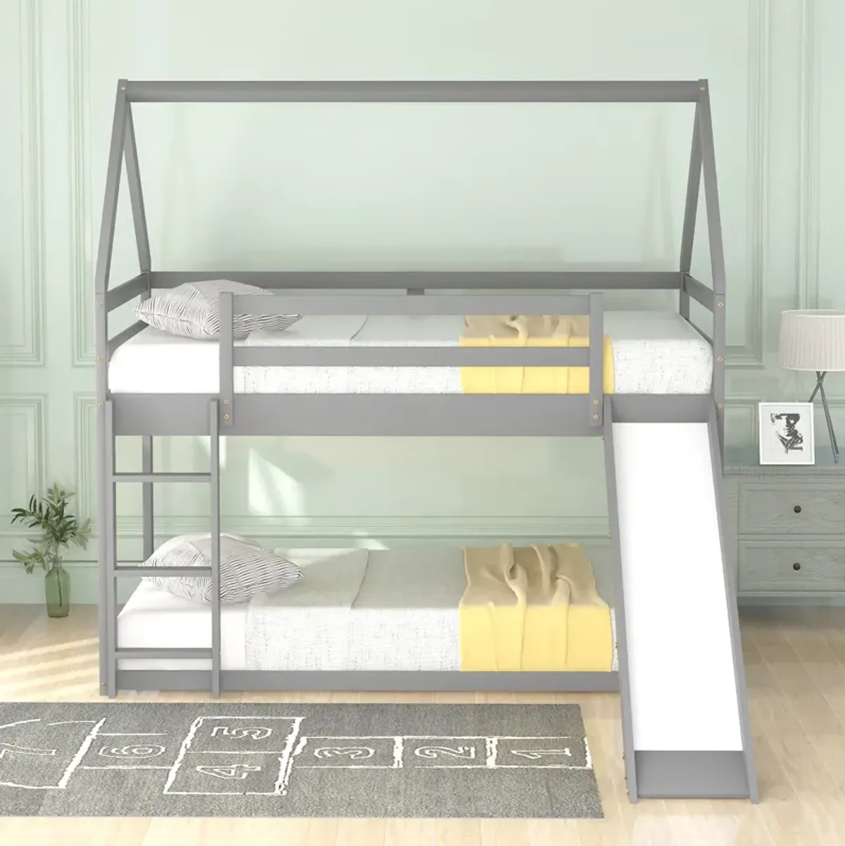 Merax Twin Size Bunk House Bed with Slide and Ladder.