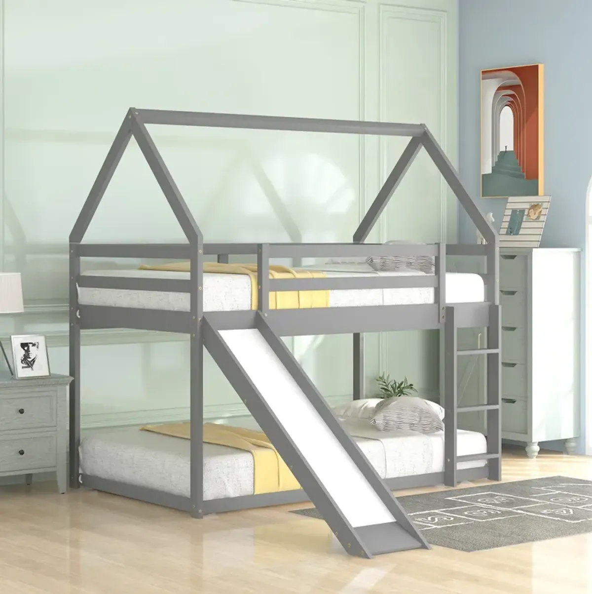 Merax Twin Size Bunk House Bed with Slide and Ladder.