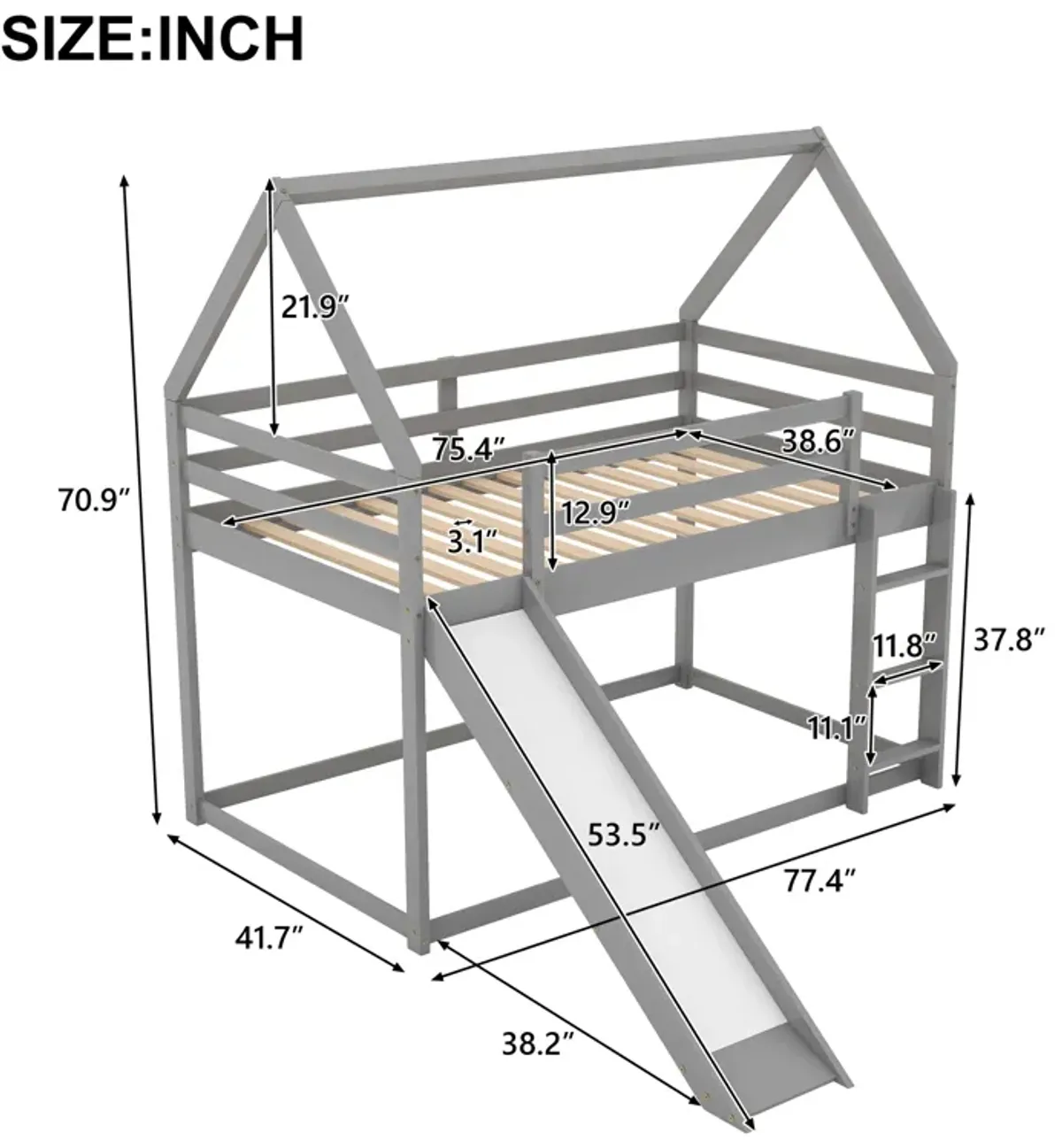 Merax Twin Size Bunk House Bed with Slide and Ladder.