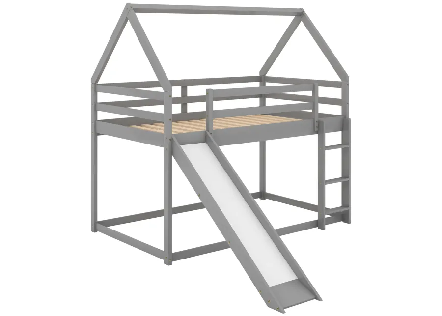 Merax Twin Size Bunk House Bed with Slide and Ladder