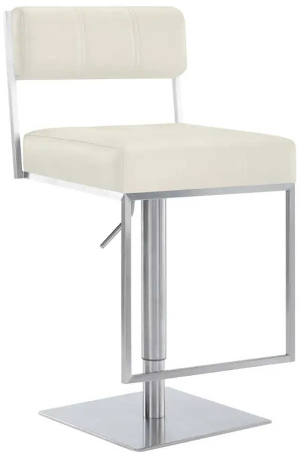 Michele Swivel Adjustable Height Grey Faux Leather and Brushed Stainless Steel Stool
