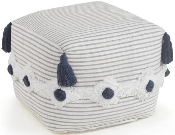 Hivvago 18 Inch Gray Cotton Striped Pouf Ottoman