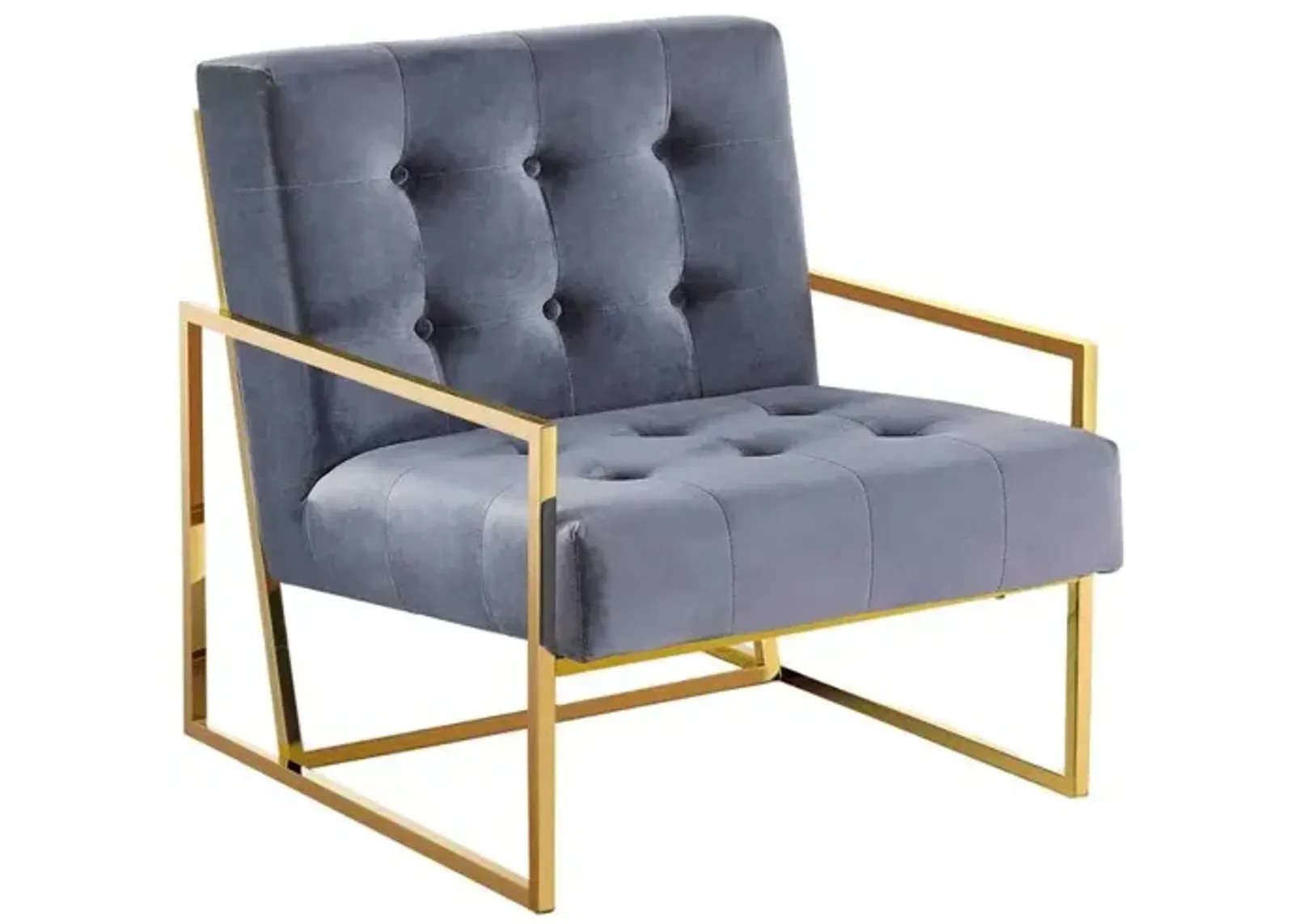 Beethoven 31.5" Velvet Accent Chair in Gray/Gold Plated