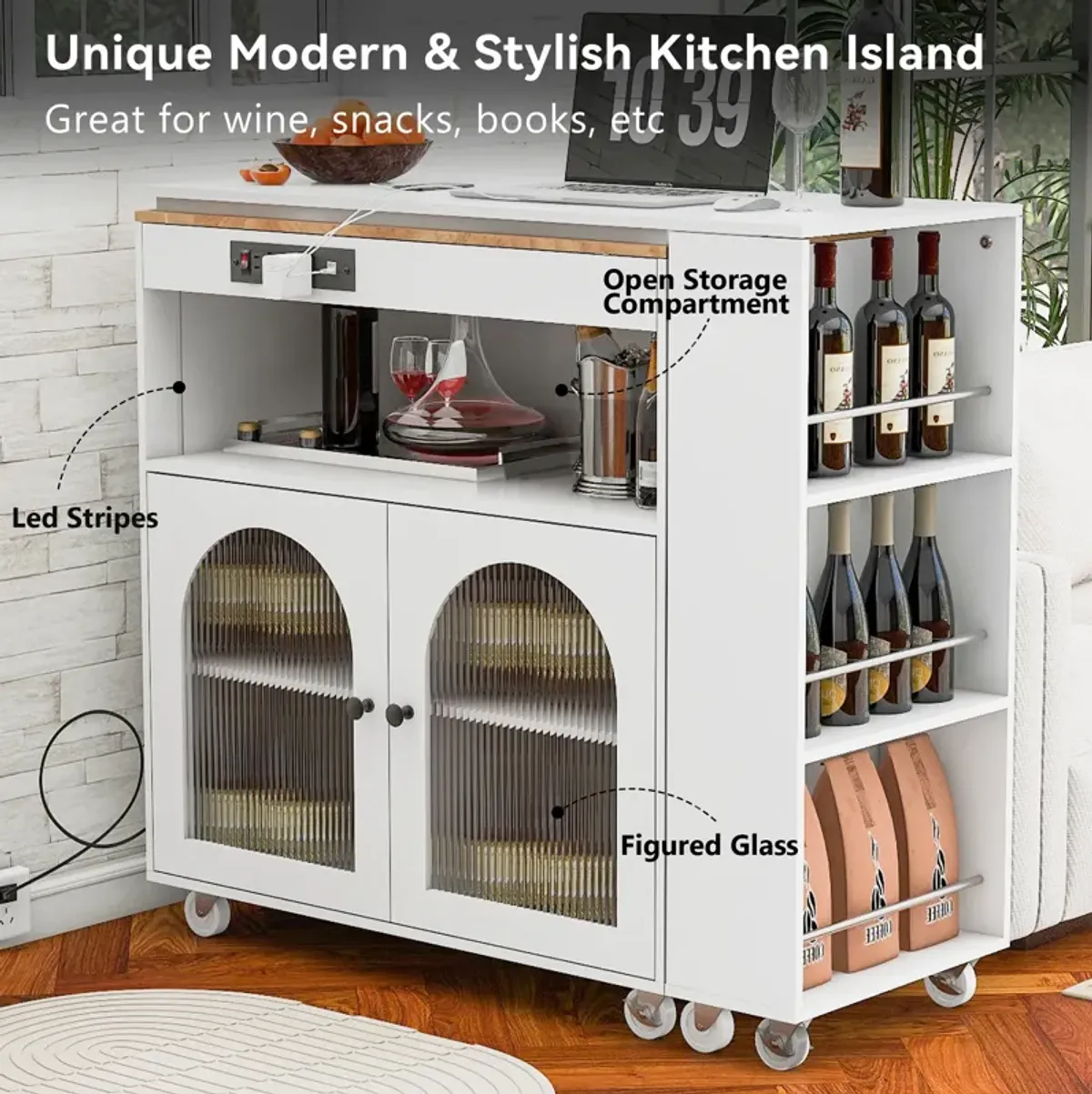 Merax European Rolling Kitchen Island With Extended Table