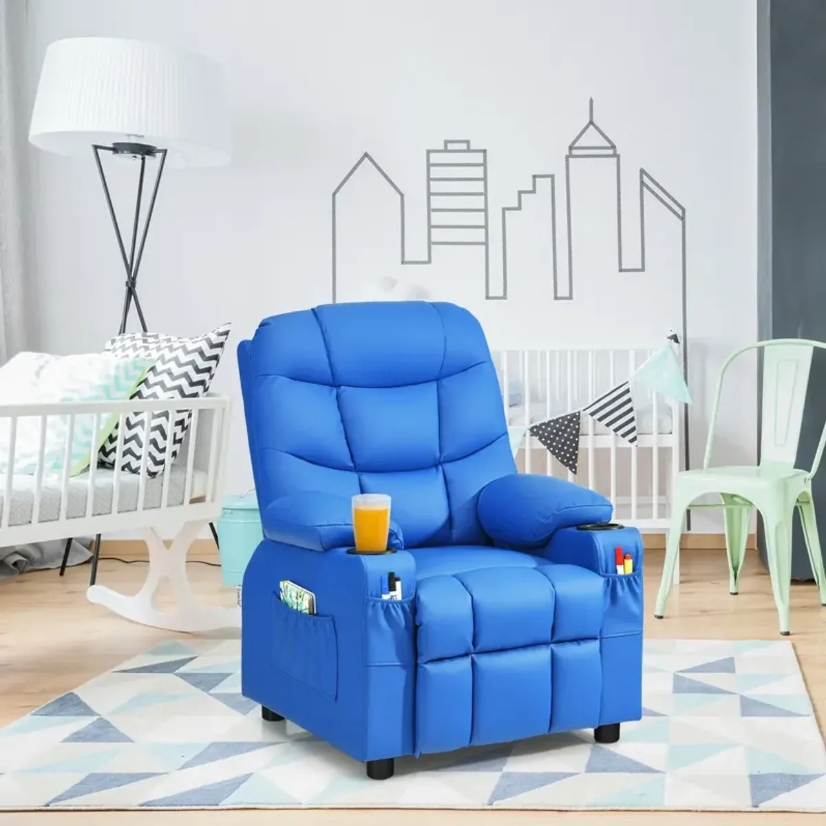 Kids Recliner Chair with Cup Holder and Footrest for Children