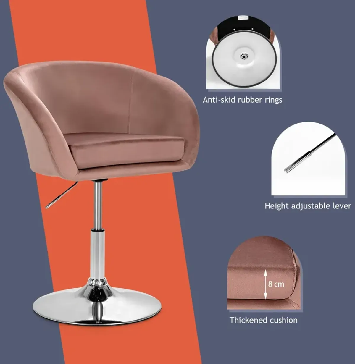 360-Degree Swivel Accent Chair with Round-Back