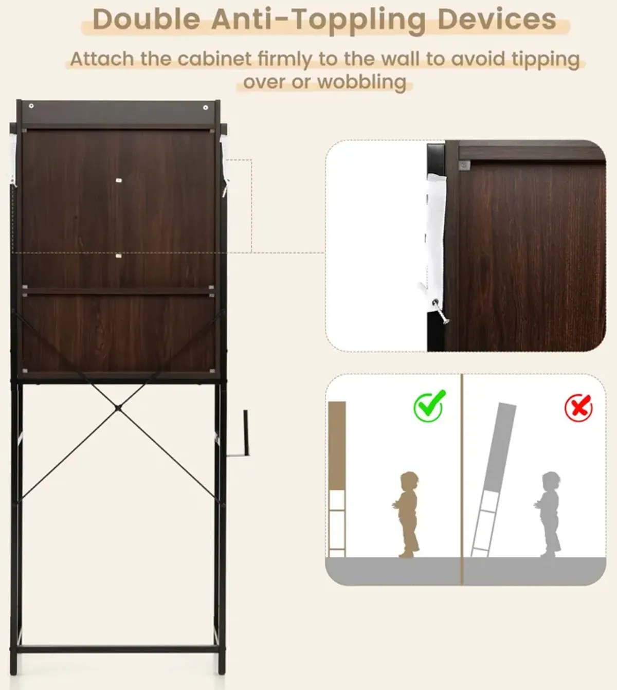 Costway Over-The-Toilet Storage Cabinet Bathroom Organizer w/ Sliding Barn Door Espresso