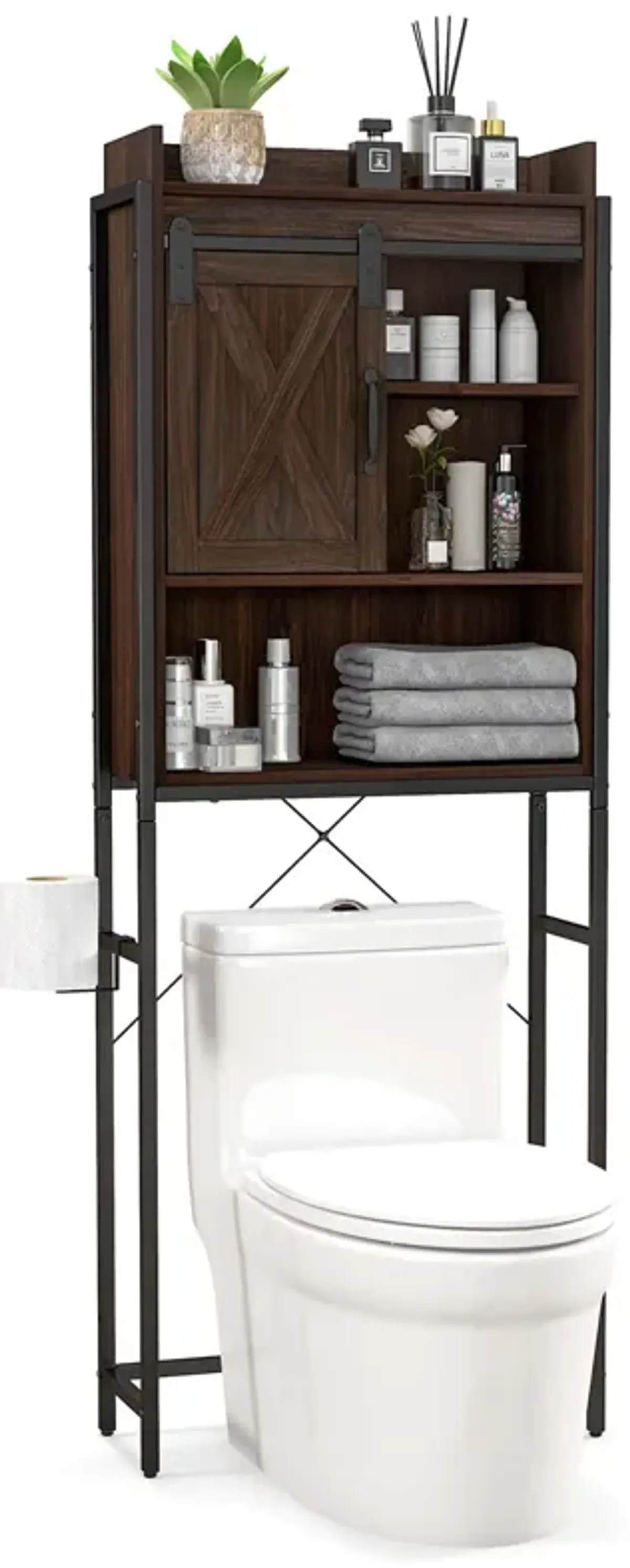 Costway Over-The-Toilet Storage Cabinet Bathroom Organizer w/ Sliding Barn Door Espresso