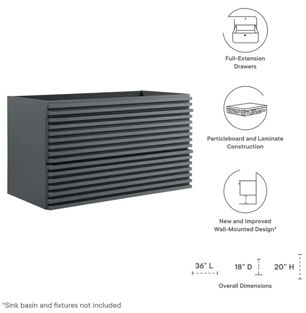 Render 36" Wall-Mount Bathroom Vanity Cabinet