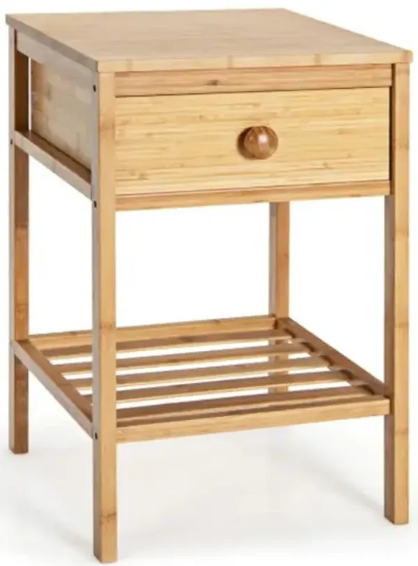 Hivvago Bamboo Nightstand with Drawer and Open Shelf