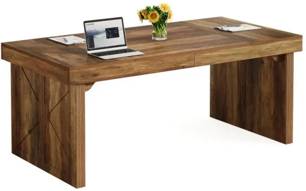 63" Executive Computer Desk, Rustic Simple Wood Office Desk, Large Study Writing Table Business Workstation for Home Office