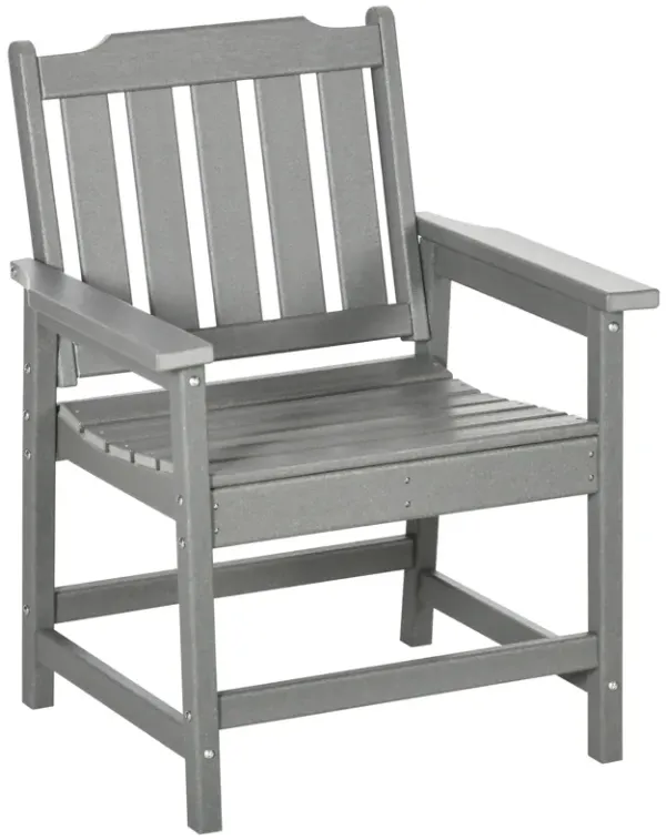 Outsunny 2 Piece All-Weather Patio Chairs, HDPE Patio Dining Chair Set, Heavy Duty Wood-Like Outdoor Furniture for Garden, Backyard, Deck, Porch, Lawn, Gray