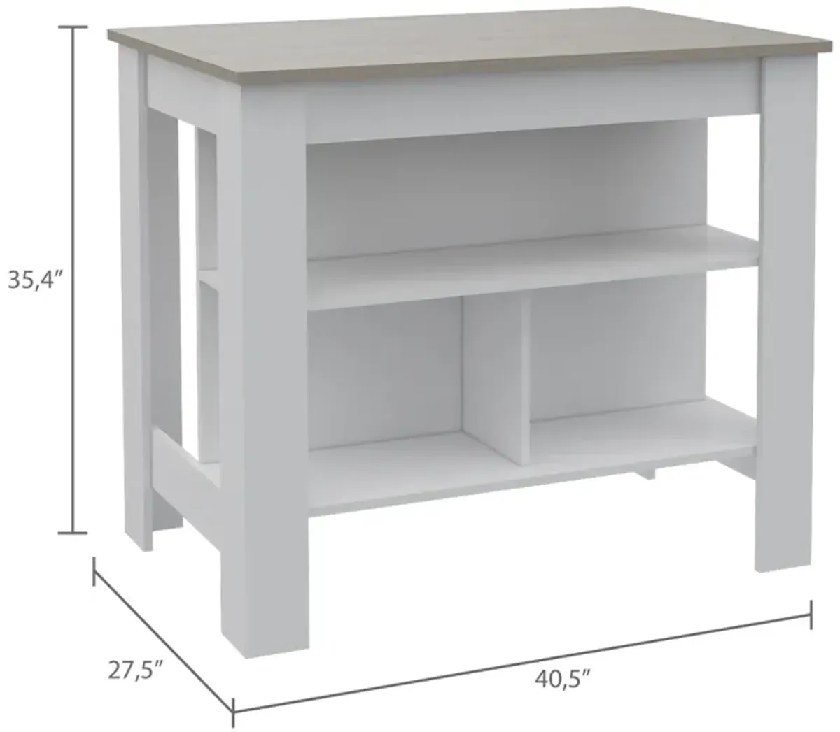 Cala Kitchen Island Antibacterial, Three Shelves, Four Legs - Light Gray White