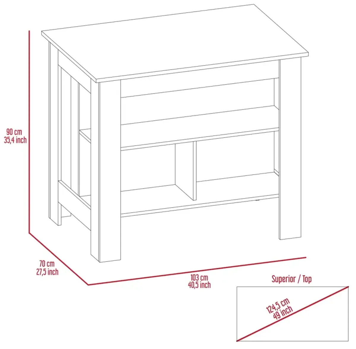 Cala Kitchen Island Antibacterial, Three Shelves, Four Legs - Light Gray White