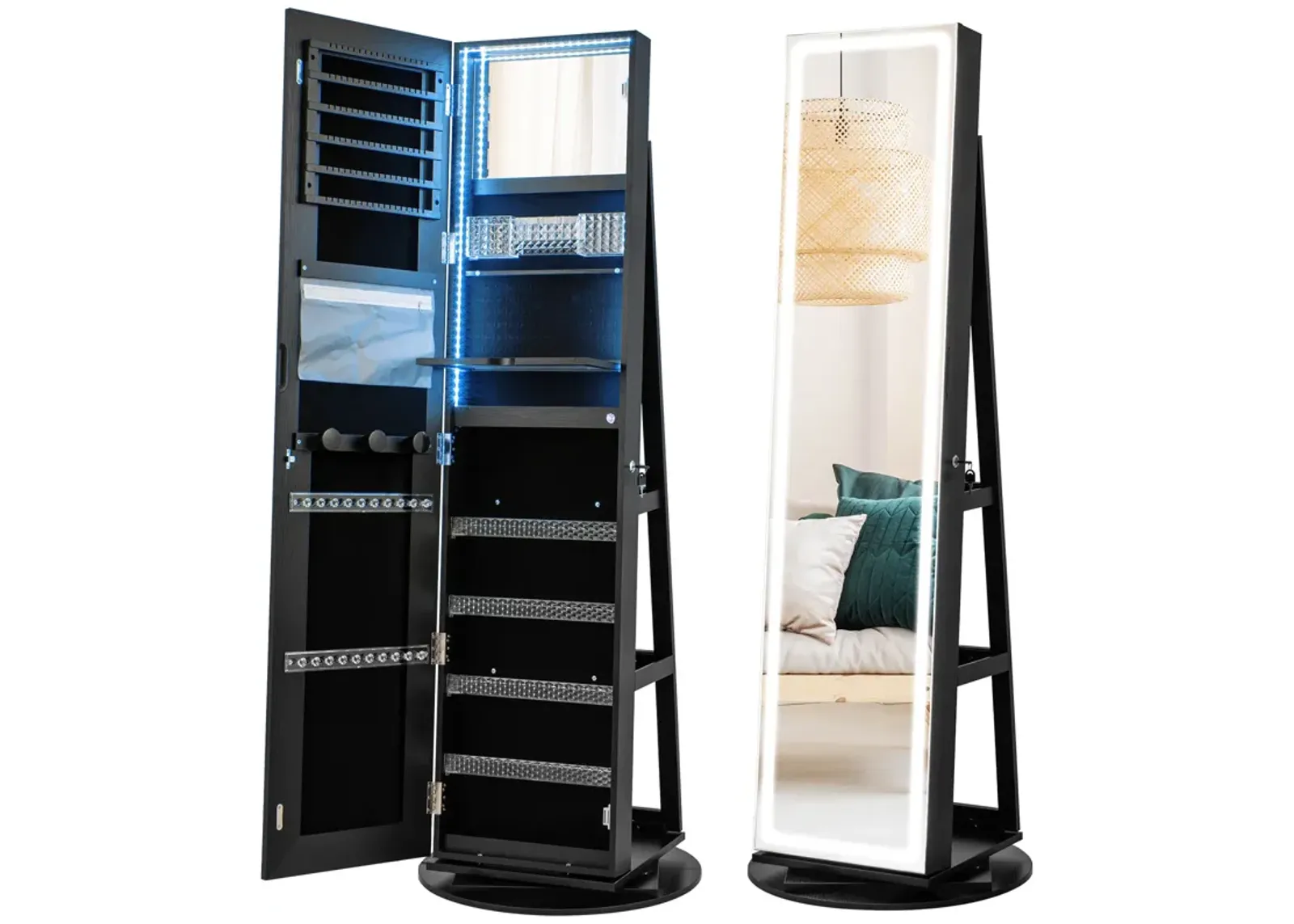 Standing Jewelry Cabinet with Adjustable LED Lights