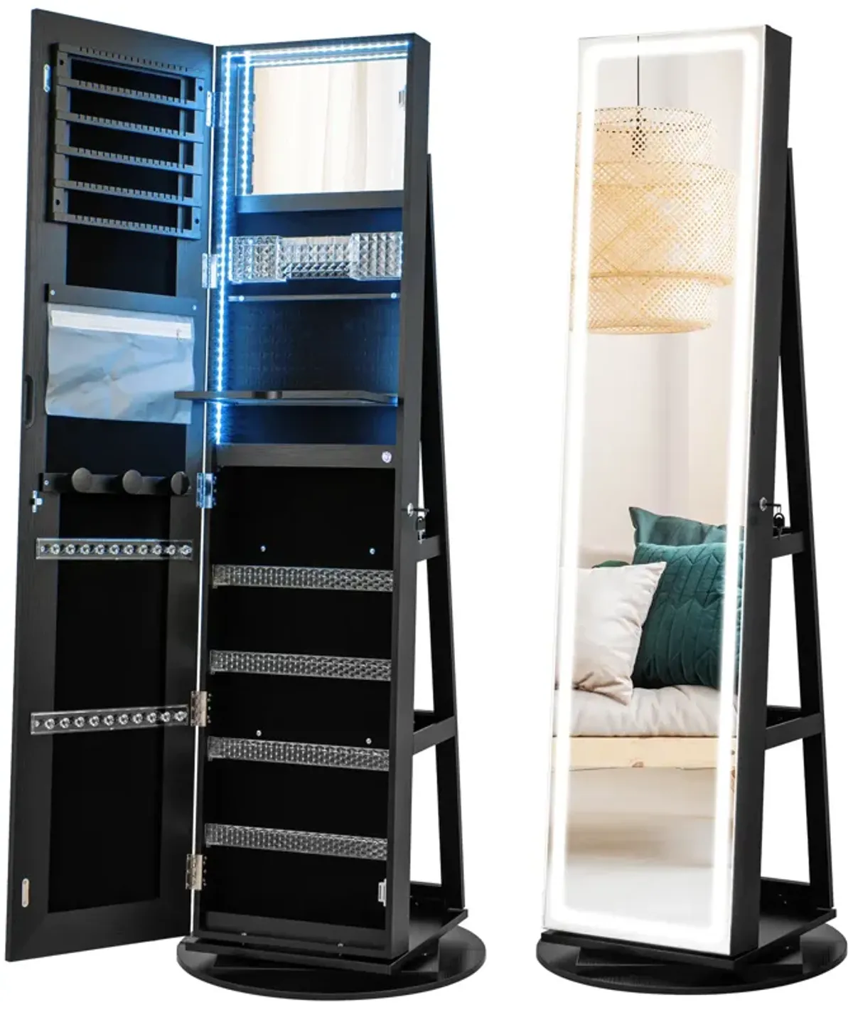 Standing Jewelry Cabinet with Adjustable LED Lights