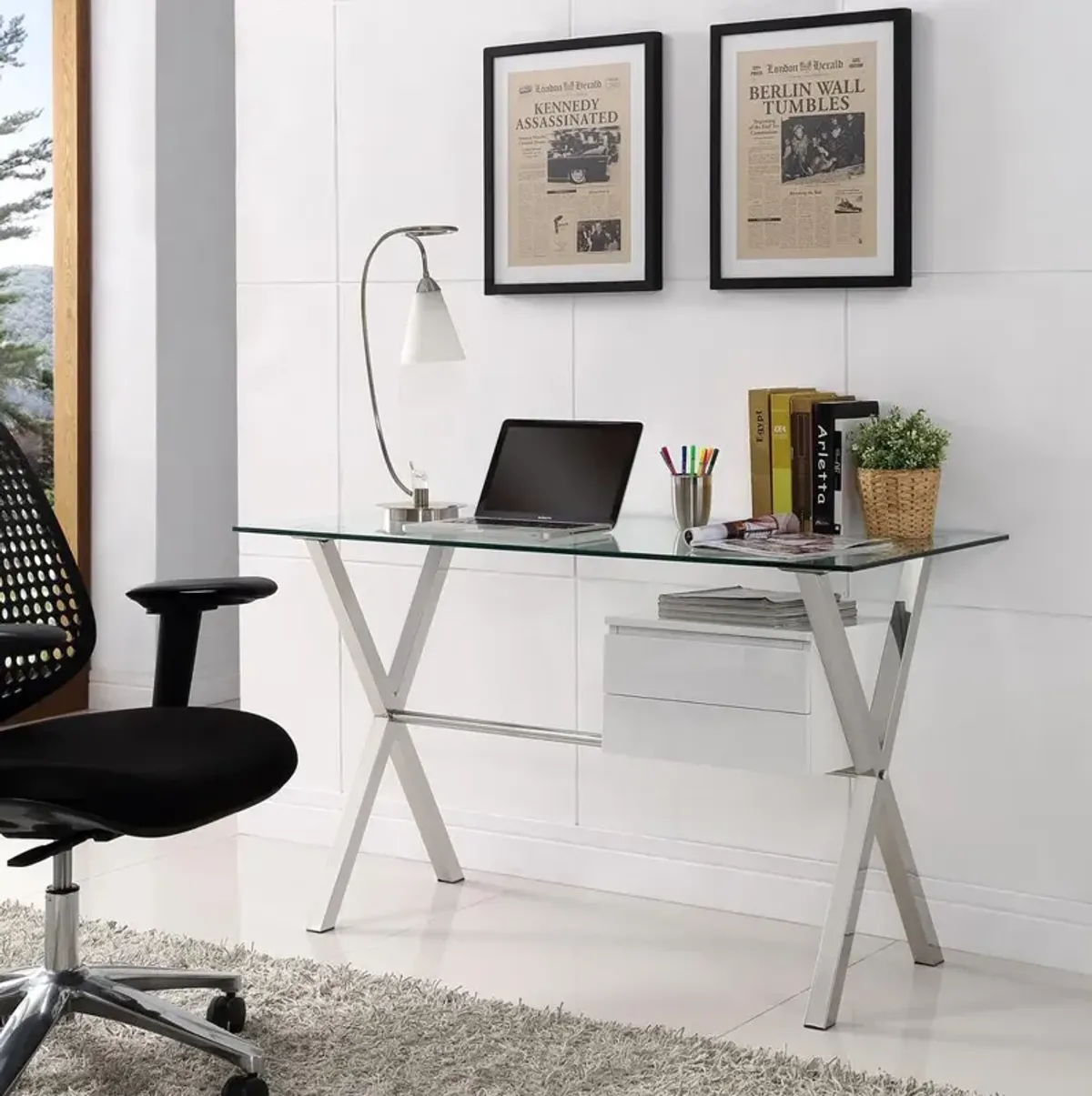 Modway Stasis Glass Top Office Desk