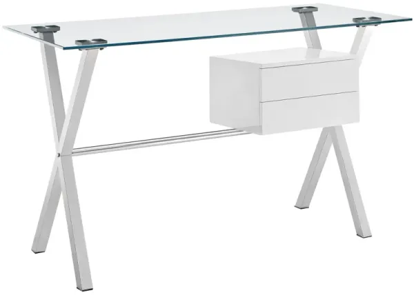 Stasis Glass Top Office Desk - White