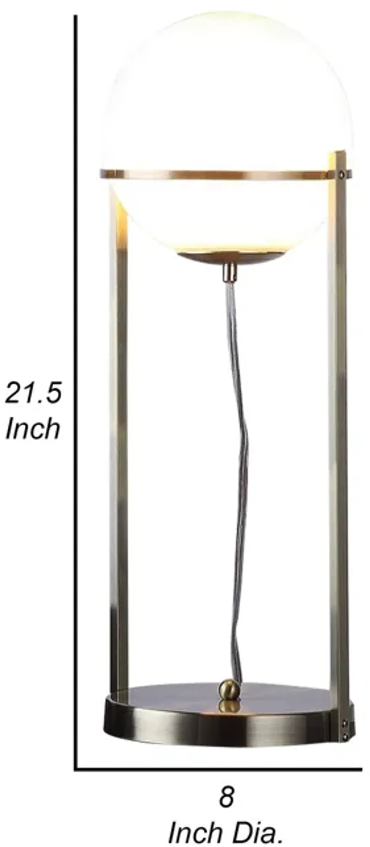 Jim 22 Inch Table Lamp, LED Light, Metal Body, Modern Globe Shade, Brass-Benzara