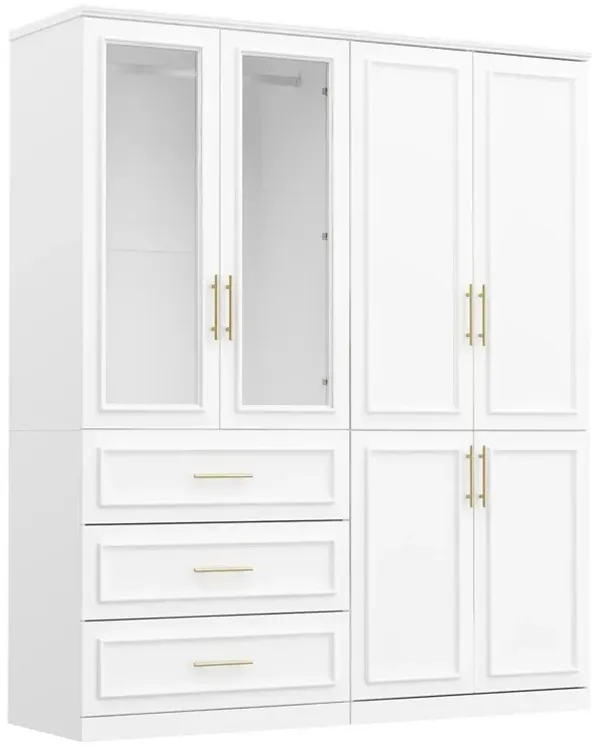 FUFU&GAGA White Wardrobe with 6 Doors, Adjustable Shelves, 3 Spacious Drawers, and Hanging Rod – Stylish Storage Solution for Bedroom (63.4" W x 19.3" D x 74.8" H),White