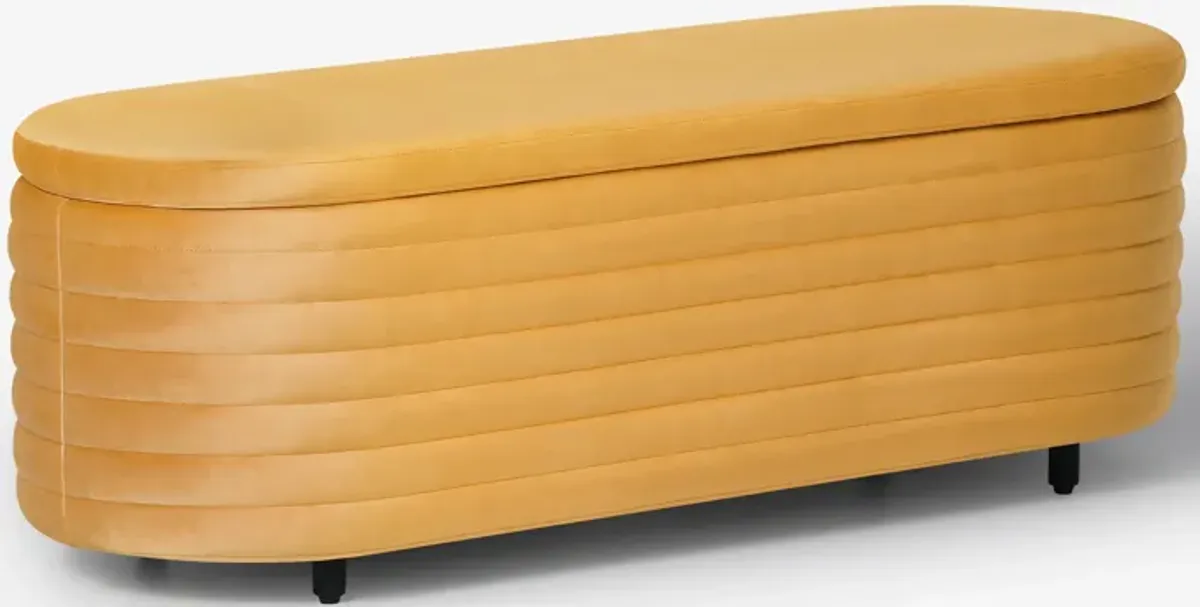 WestinTrends 54" Wide Mid-Century Modern Upholstered Velvet Tufted Oval Storage Ottoman Bench