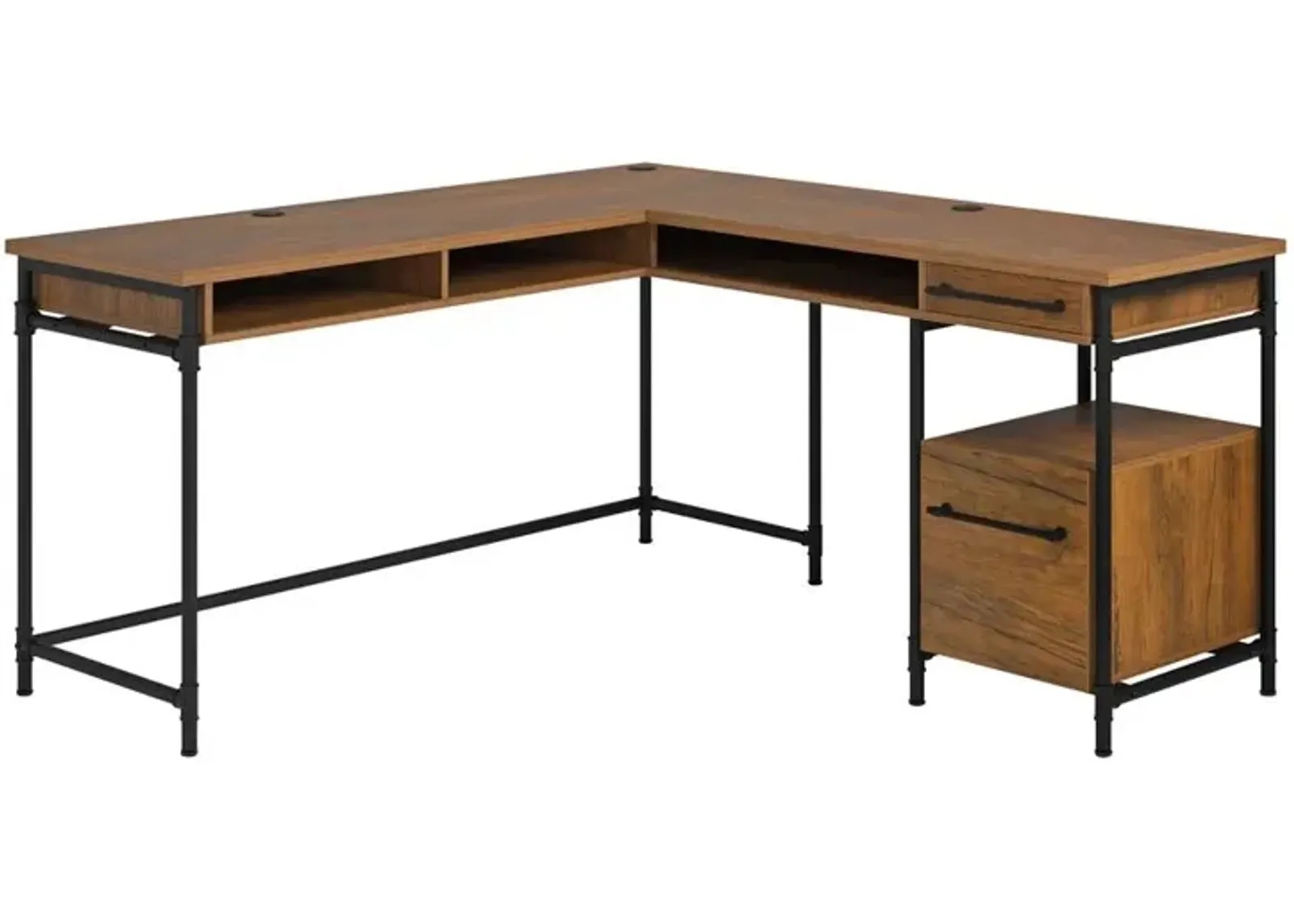 Sauder Iron City L Desk Checked Oak