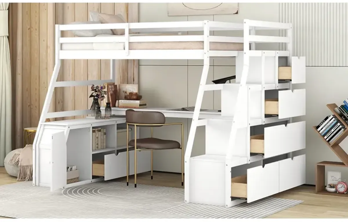 Twin Size Loft Bed With With 7 Drawers 2 Shelves And Desk