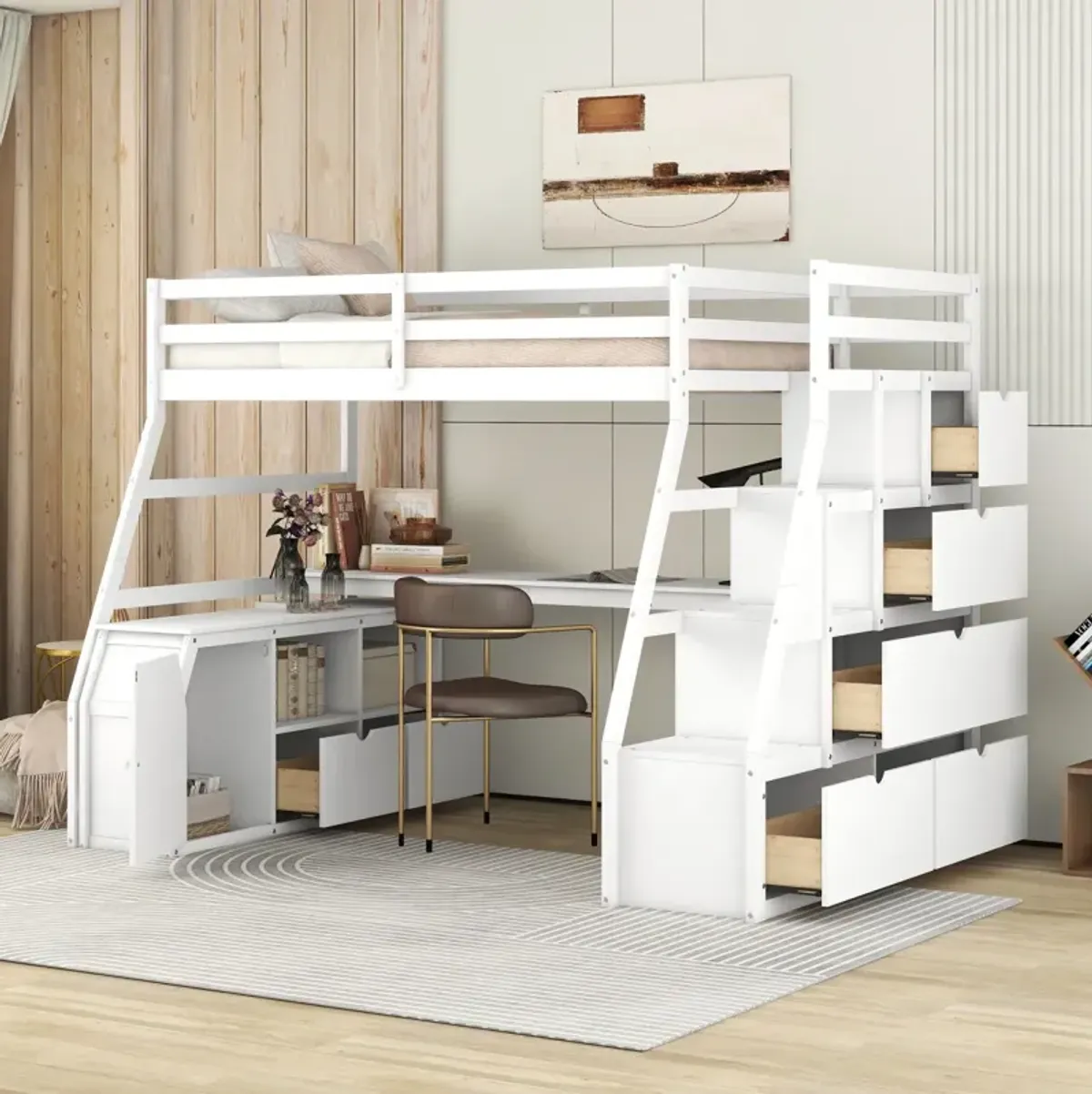 Twin Size Loft Bed With With 7 Drawers 2 Shelves And Desk