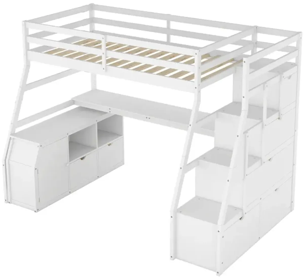 Twin Size Loft Bed With With 7 Drawers 2 Shelves And Desk