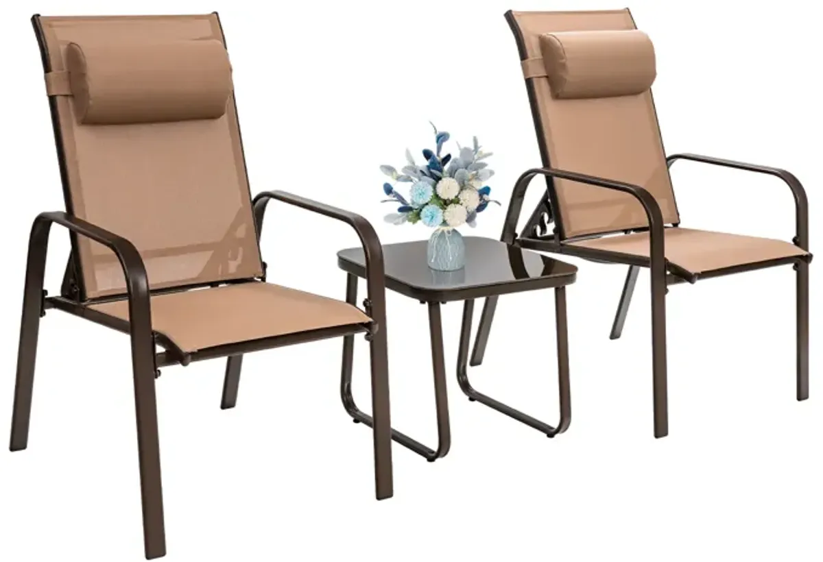 3 Pieces Patio Bistro Furniture Set with Adjustable Backrest