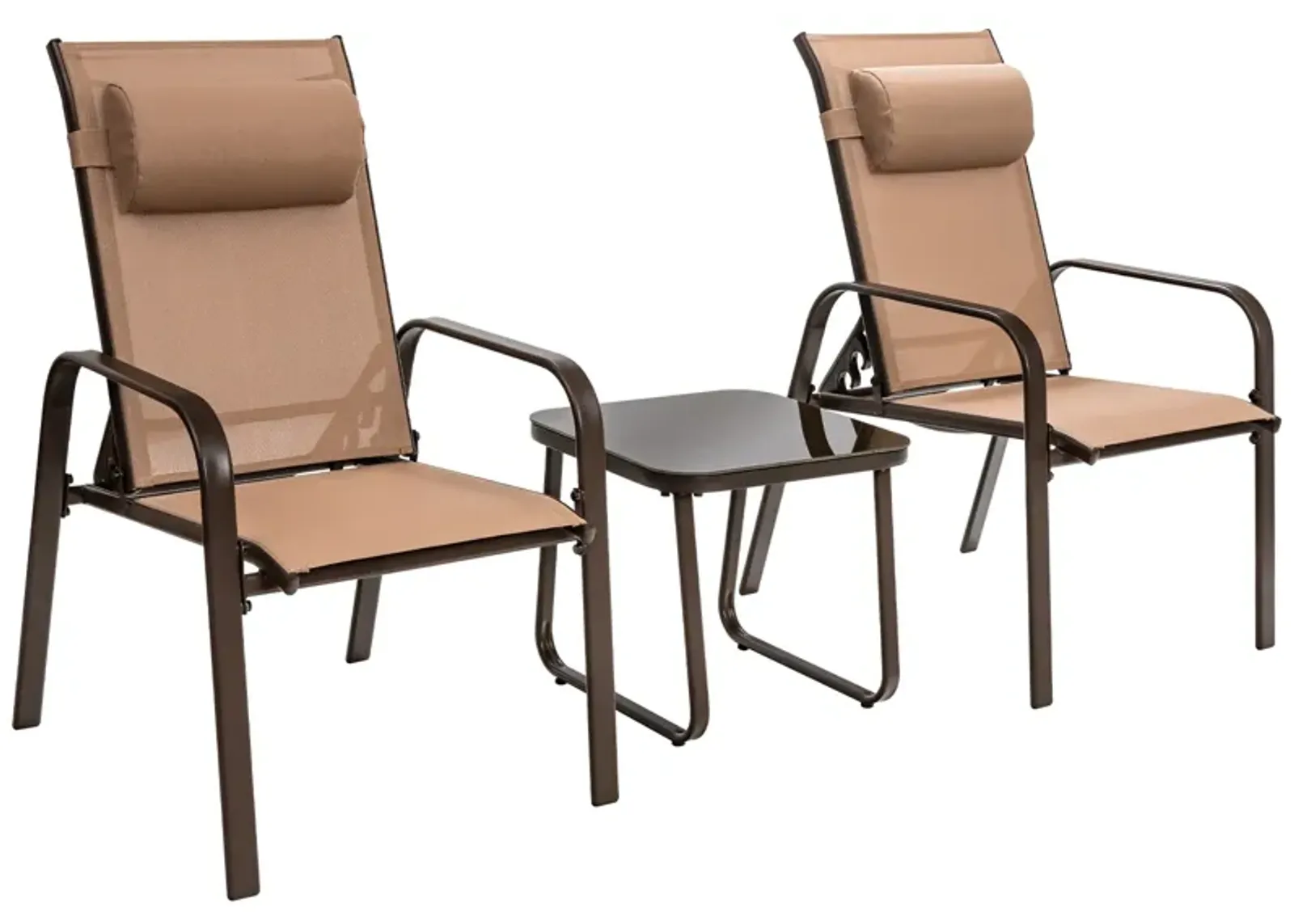 3 Pieces Patio Bistro Furniture Set with Adjustable Backrest