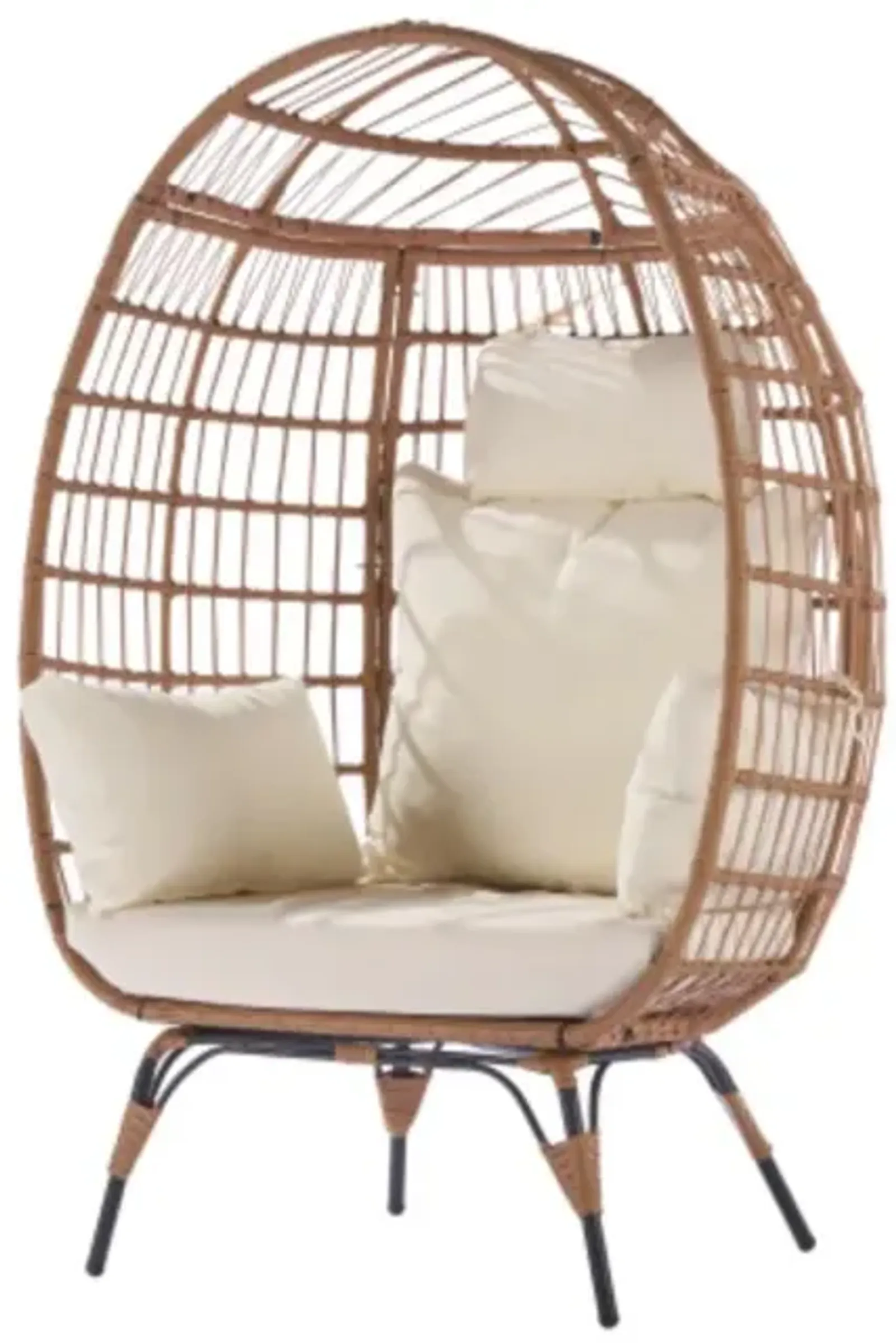 Wicker Egg Chair, Oversized Indoor Outdoor Lounger for Patio, Backyard, Living Room w/ 5 Cushions, Steel Frame, 440lb Capacity