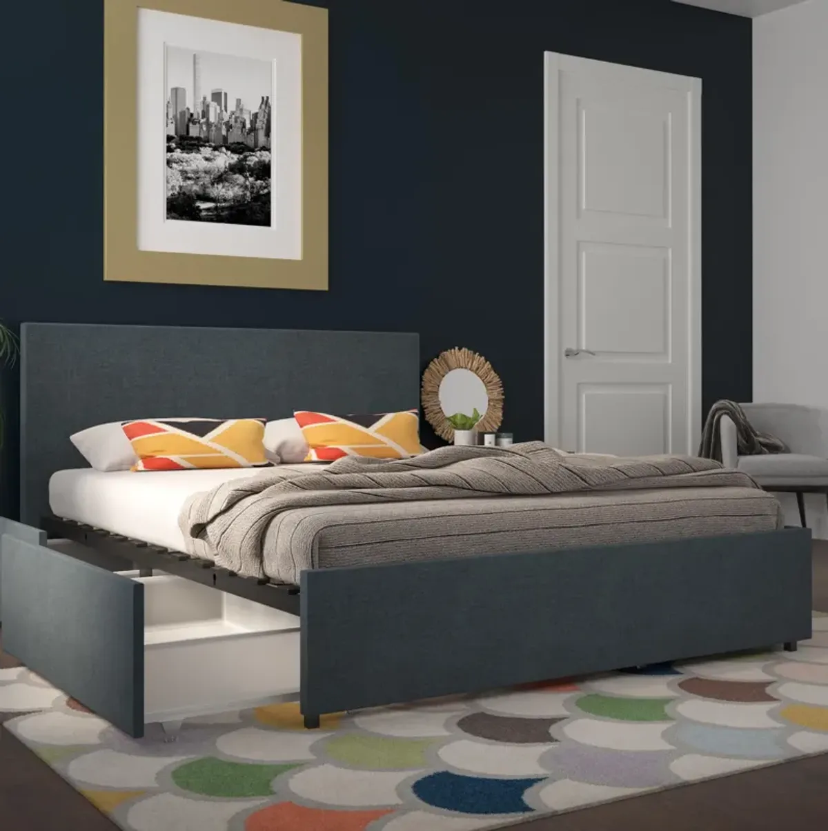 Novogratz Kelly Upholstered Bed with Storage Drawers