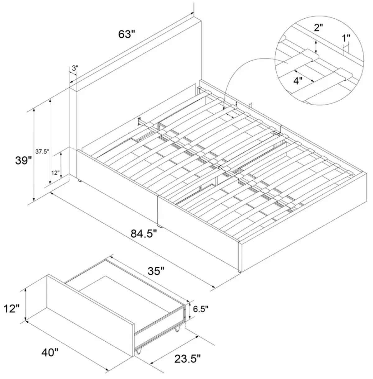 Novogratz Kelly Upholstered Bed with Storage Drawers