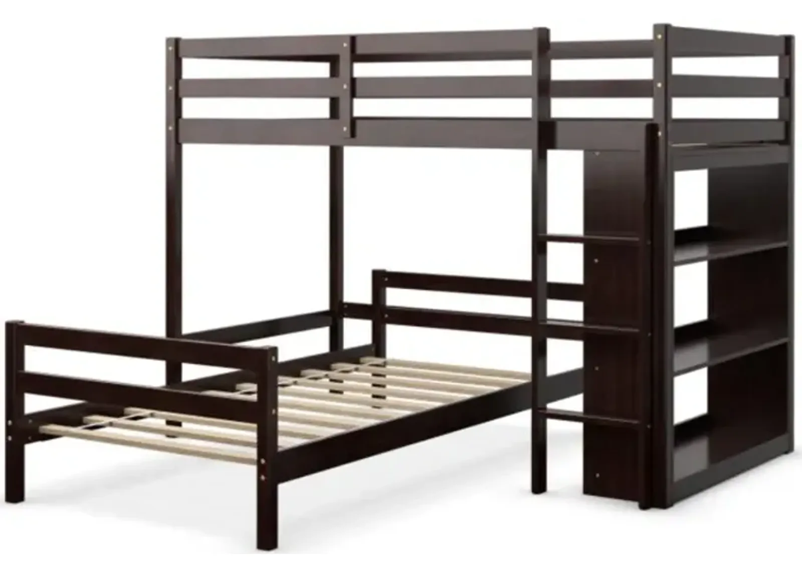 Hivvago Twin Over Twin Loft Bunk Bed with 3-Tier Bookcase