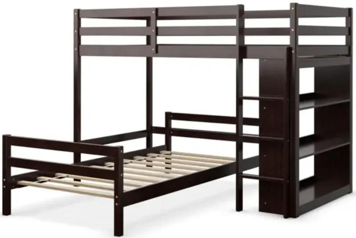 Hivvago Twin Over Twin Loft Bunk Bed with 3-Tier Bookcase