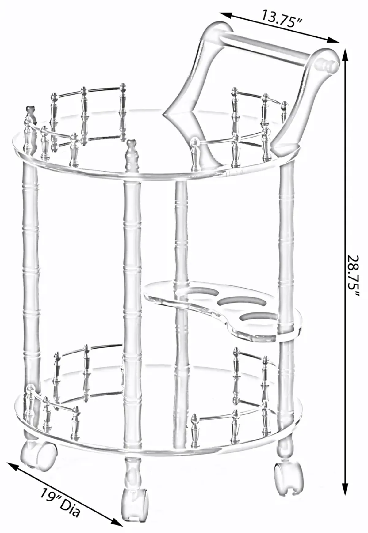 Round Wood Serving Bar Cart Tea Trolley with 2 Tier Shelves and Rolling Wheels, Silver, White and Gray