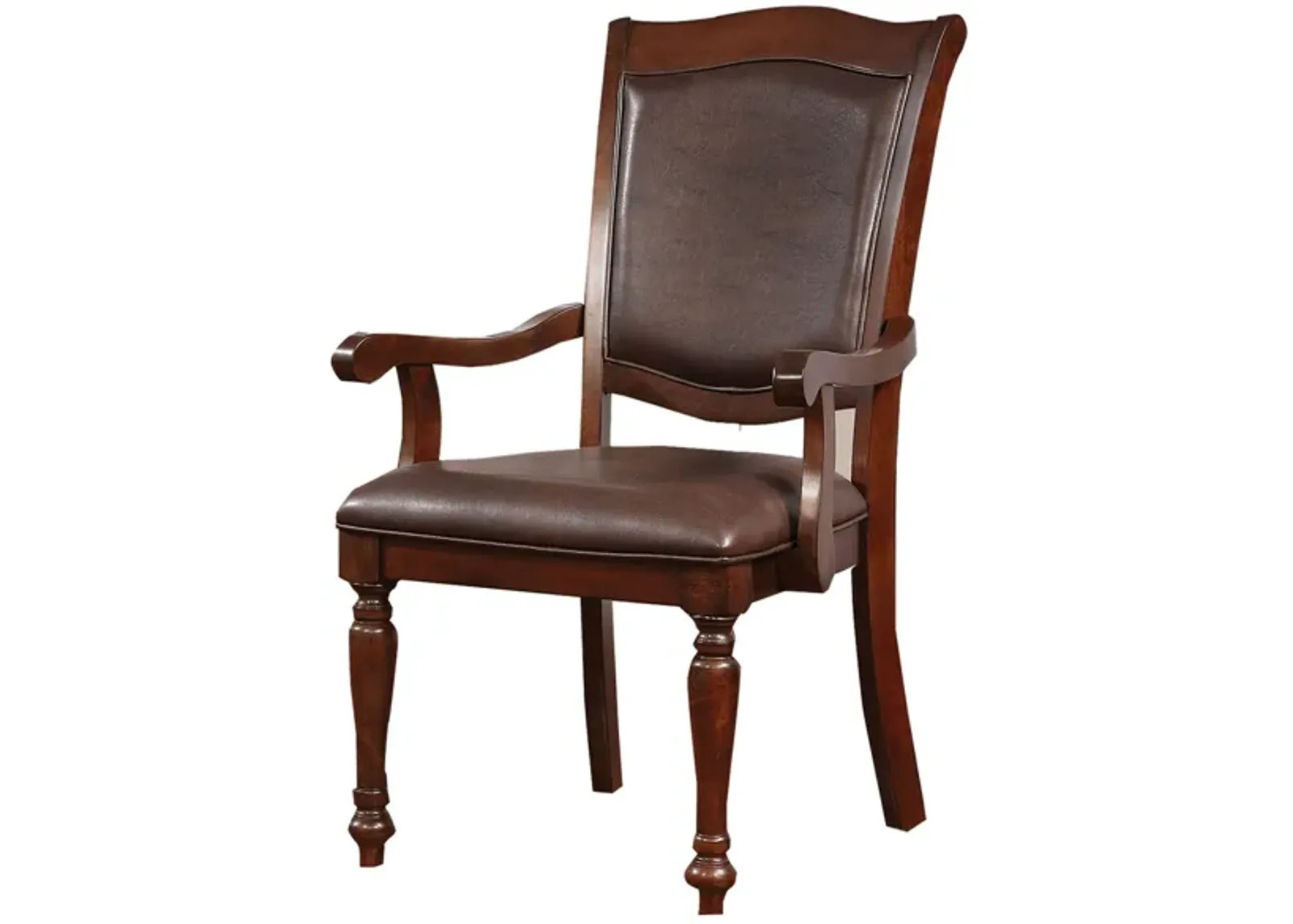 Wooden Arm Chair With Leather Upholstery, Cherry Brown, Set Of 2-Benzara