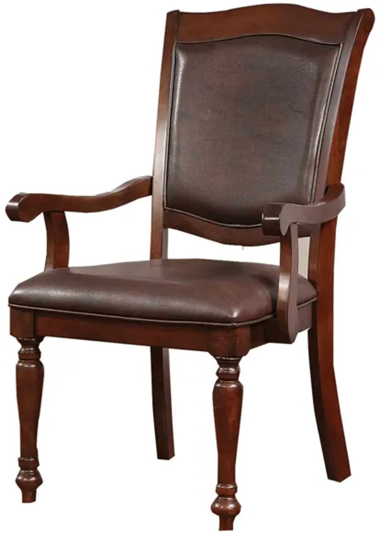 Wooden Arm Chair With Leather Upholstery, Cherry Brown, Set Of 2-Benzara