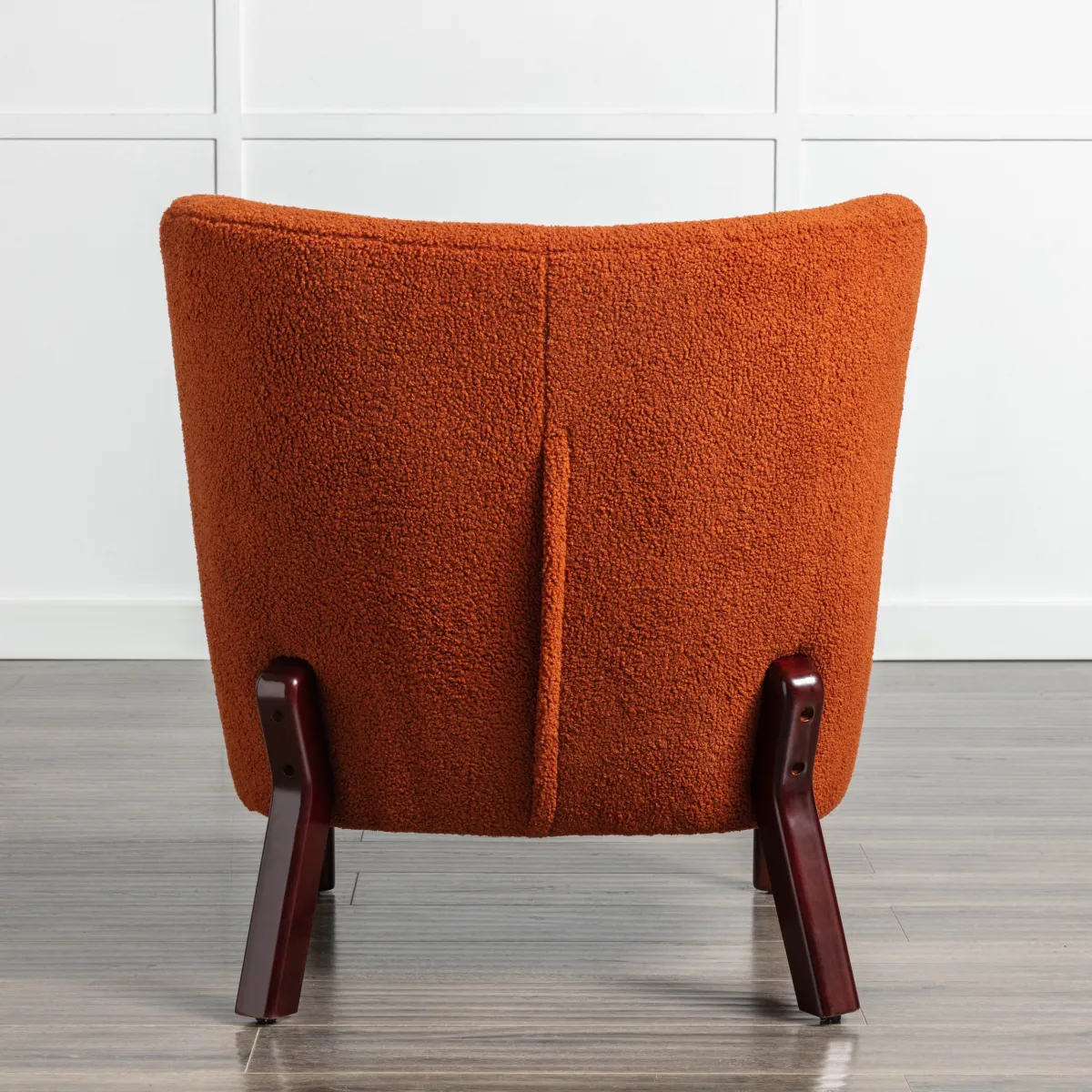 Accent Chair, Upholstered Armless Chair Lambskin Sherpa Single Sofa Chair with Wooden Legs, Modern Reading Chair for Living Room Bedroom Small Spaces Apartment, Burnt Orange