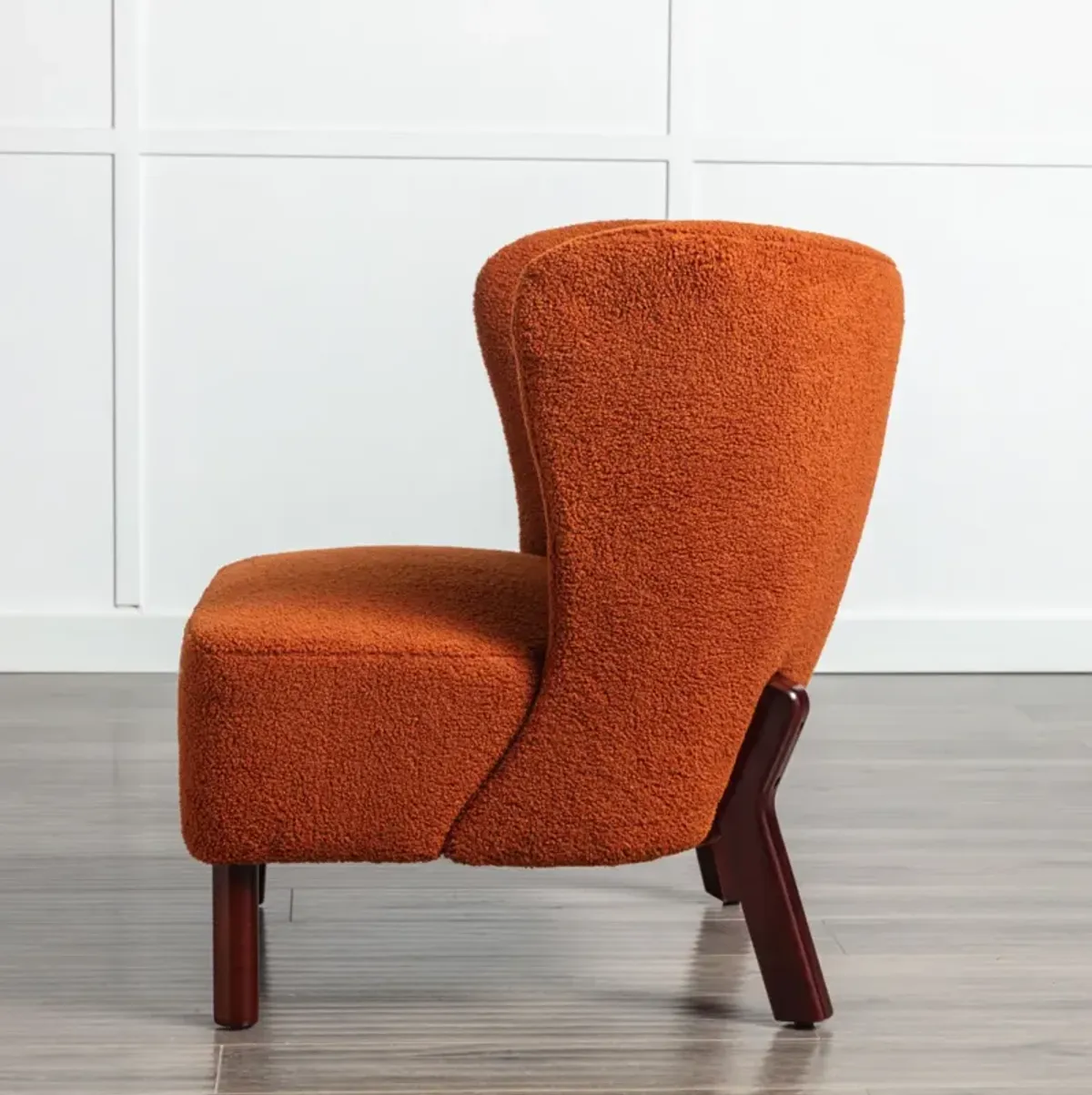 Upholstered Armless Chair with Wooden Legs, Burnt Orange