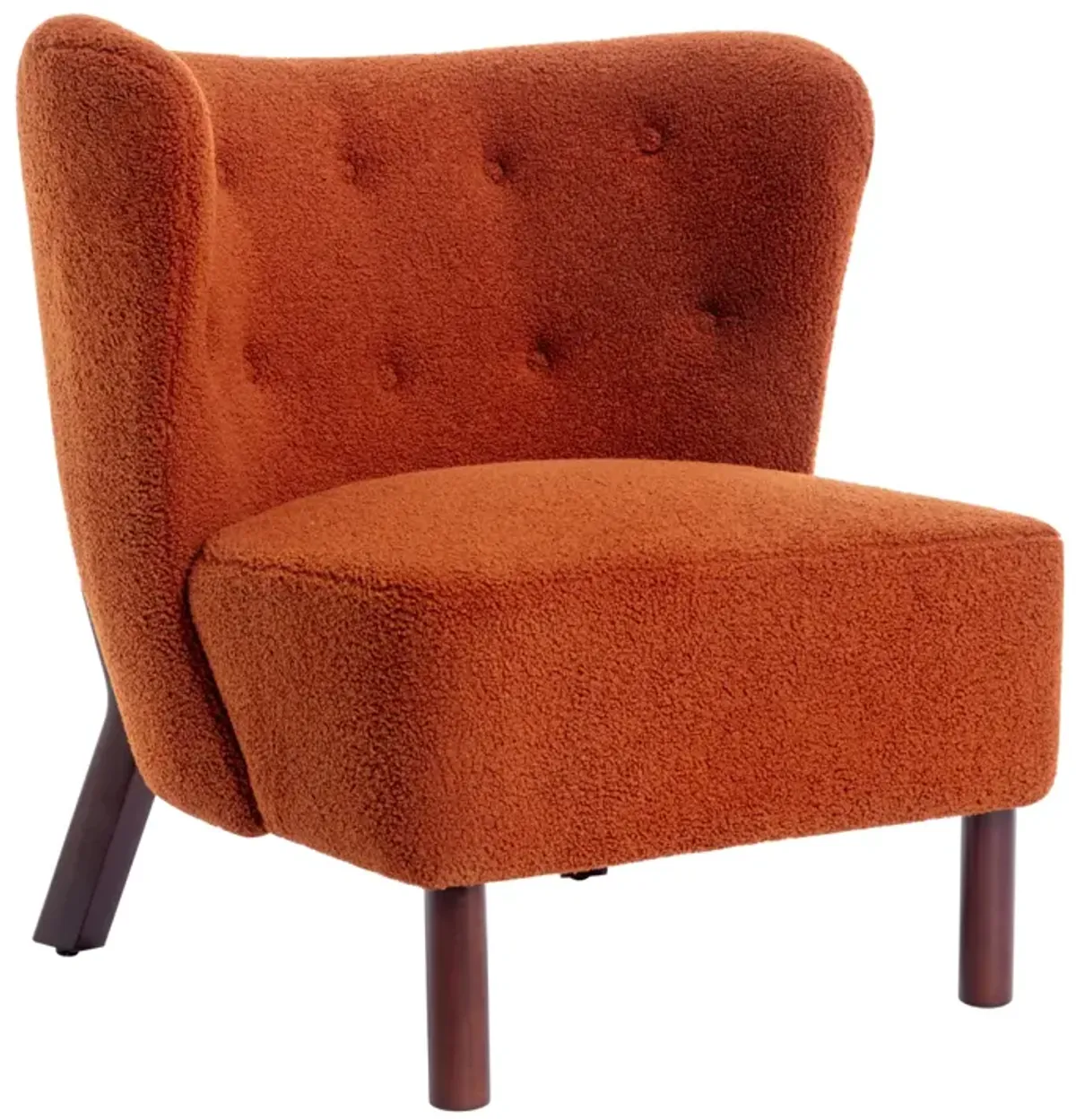 Upholstered Armless Chair with Wooden Legs, Burnt Orange