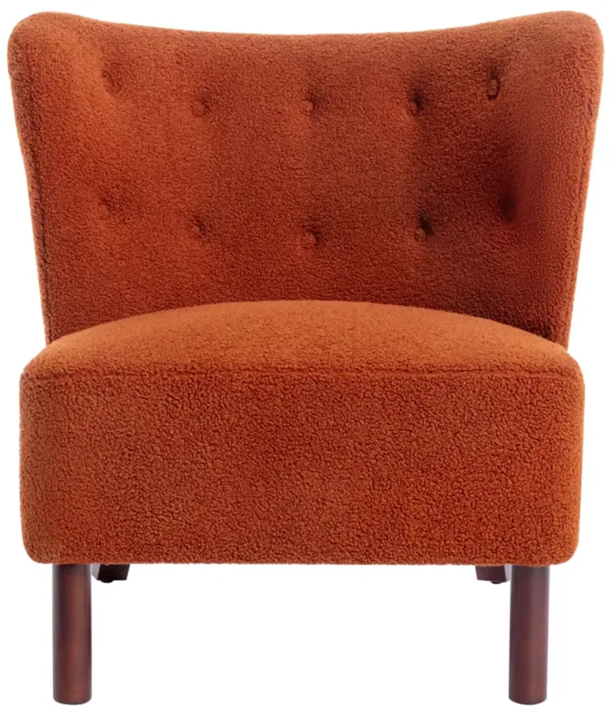 Upholstered Armless Chair with Wooden Legs, Burnt Orange