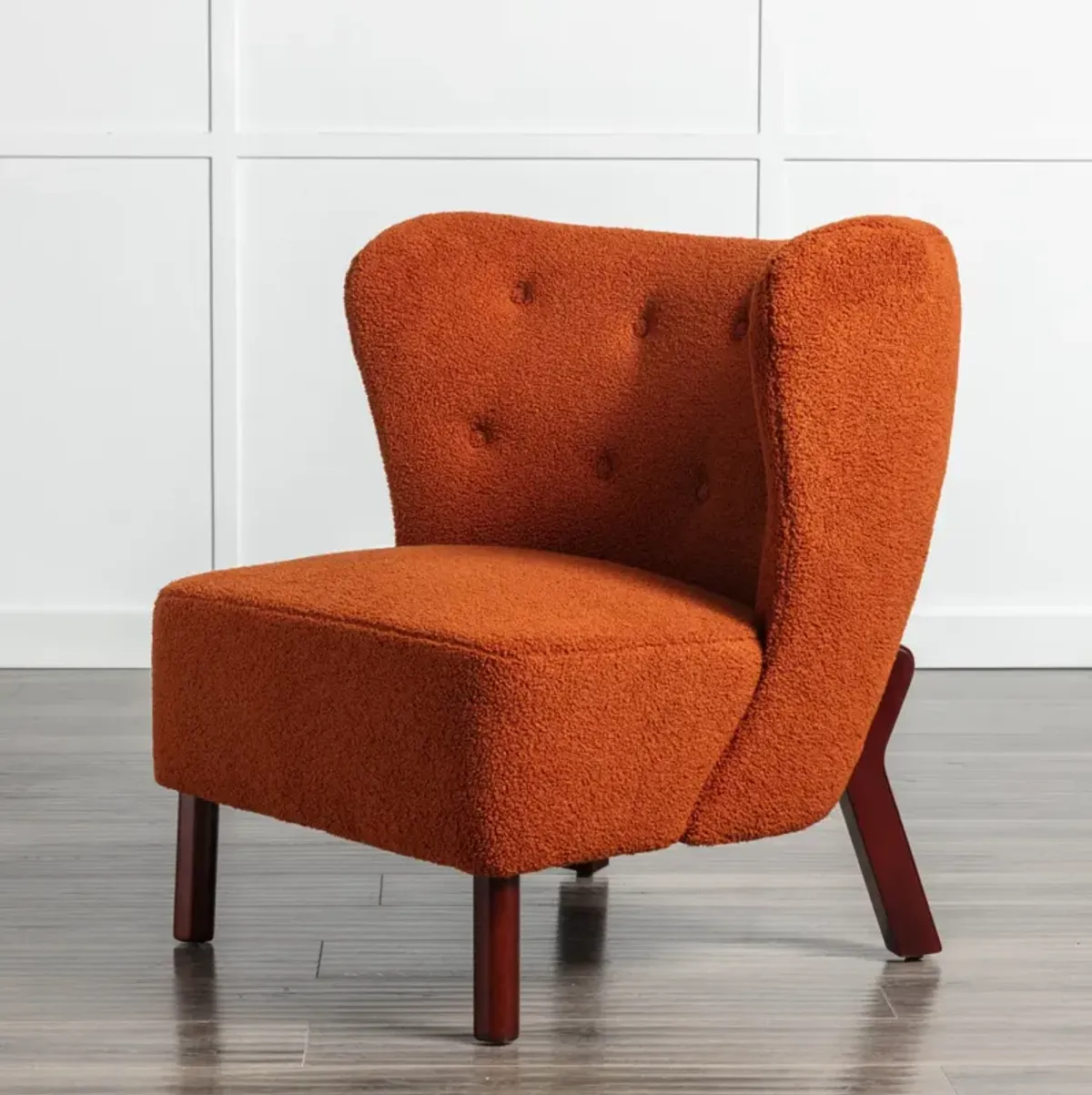 Upholstered Armless Chair with Wooden Legs, Burnt Orange